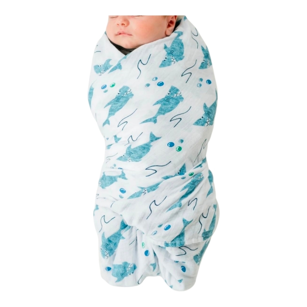Addison Belle Swaddle Sharks Blanket 100% Muslin Organic Cotton